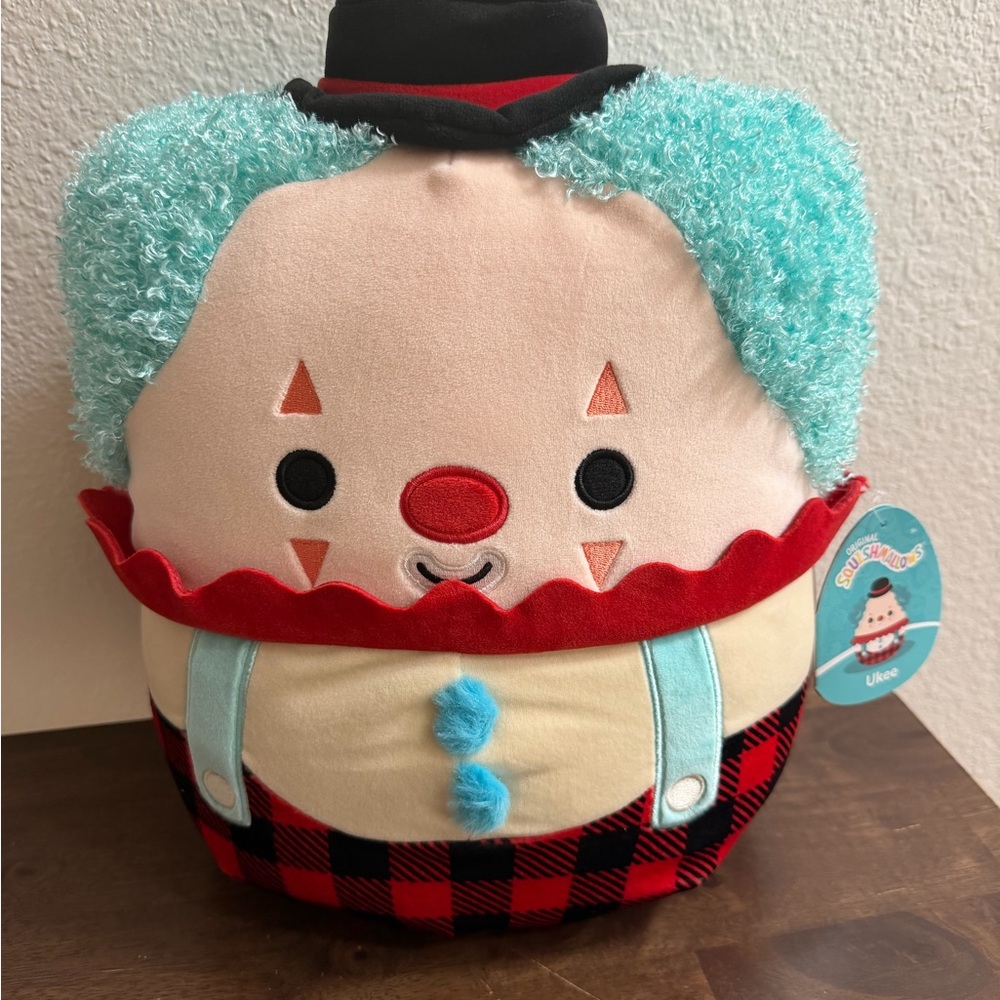 Squishmallows Clown Plush with Red and Blue Accents